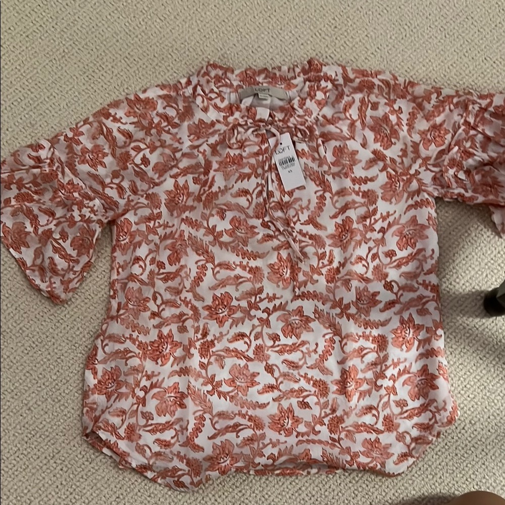 LOFT Terracotta and White Floral Top